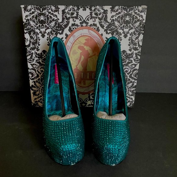 Bordello Teeze Rhinestone Platforms Turquoise Size 8 - Picture 4 of 13